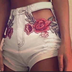 Rose embroidered shorts